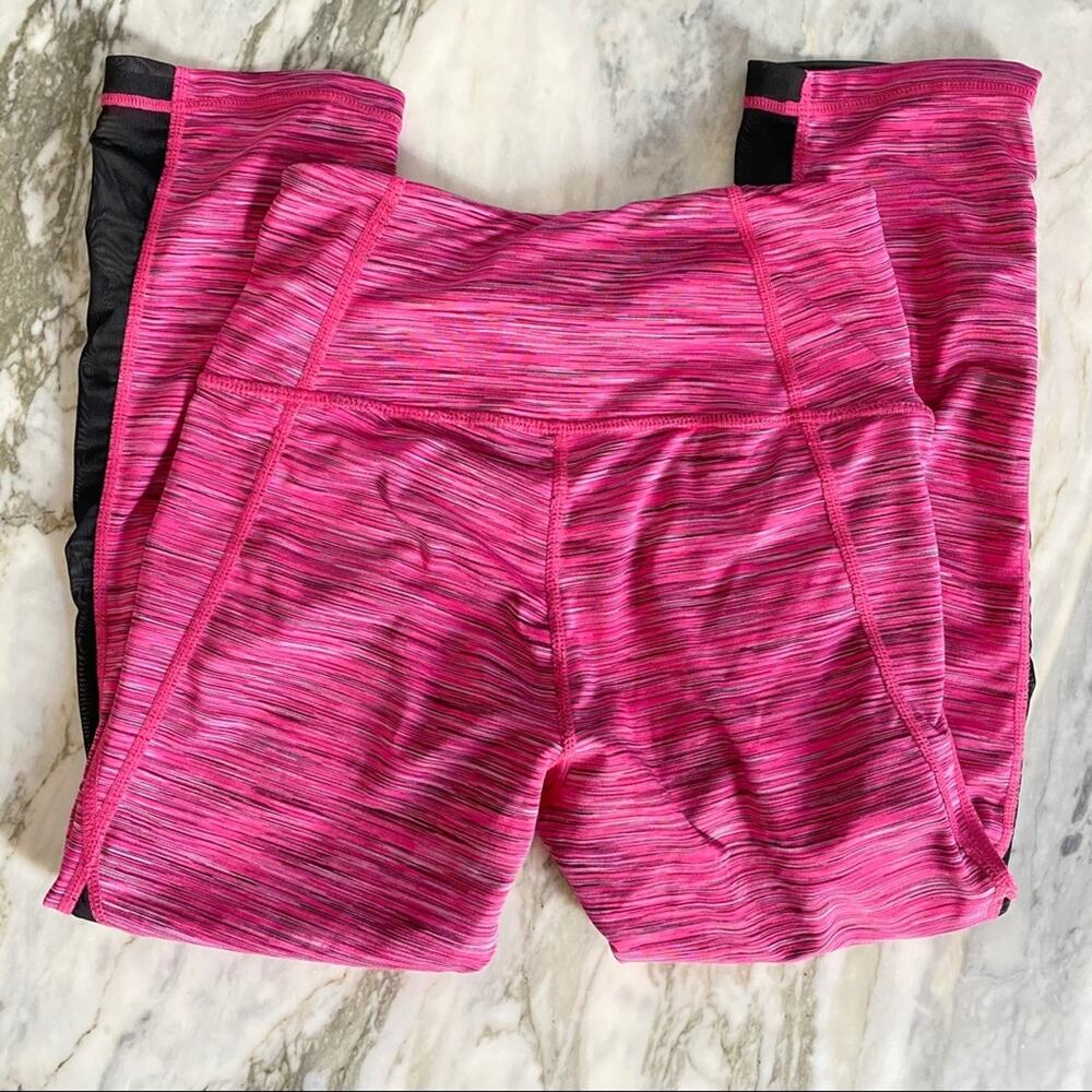 Z BY ZELLA Womens Mesh Cut Out Pink Spacedye Capri Crop High Waist Leggings XS - Picture 5 of 8